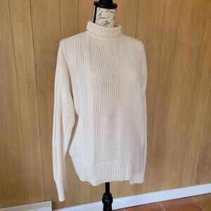 SALLY LAPOINTE Cashmere Wool Pullover Tutleneck Sweater Cream Large